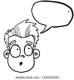man with confused face and speech buuble cartoon illustration isolated on white