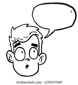 man with confused face and speech buuble cartoon illustration isolated on white