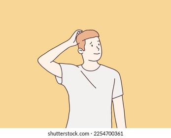 Man confused and scratching head simple korean style illustration