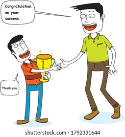 a man congratulate a kid 