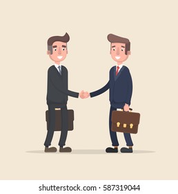 Man congratulate with successful transaction. Vector illustration in a flat style