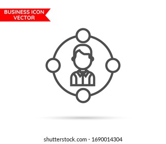 Man and connection business line icons. Vector outline design symbols