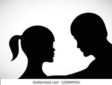 man consoles woman sad couple silhouette vector illustration EPS10