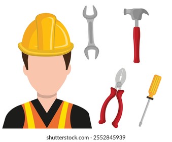 A man with construction dress under construction design flat vector illustration