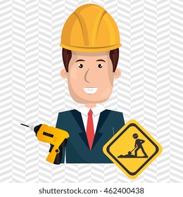 man construction drill helmet vector illustration graphic