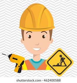 man construction drill helmet vector illustration graphic