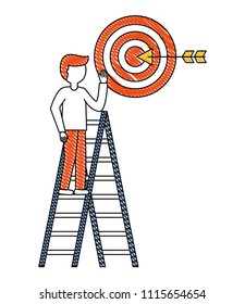 man in construction ladder with target arrow success
