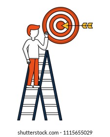 man in construction ladder with target arrow success