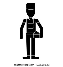 man construction repair toolbox pictogram