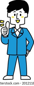 A man in a construction shop doing a thumbs up
