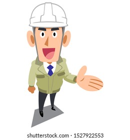 A man in a construction shop wearing a helmet to guide