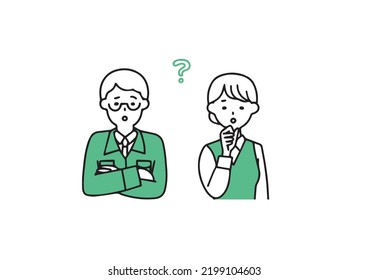  A man at a construction shop and a woman at the reception who have doubts