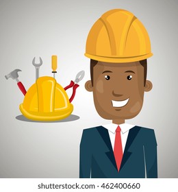 man construction tool helmet vector illustration graphic