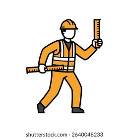 Man Construction Uniform Holding Ruler Measurement Precision Building Design