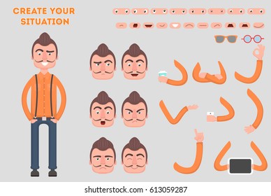 Man constructor. Separate part of male person. Vector illustration in a flat style.