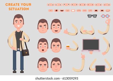 Man constructor. Separate part of male person. Vector illustration in a flat style.