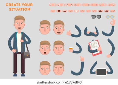 Man constructor. Separate part of male person. Vector illustration in a flat style.