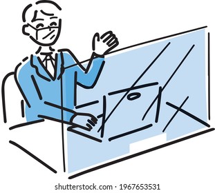 Man at the consultation desk simple touch illustration