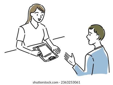 man consulting esthetician hand drawing illustration, vector