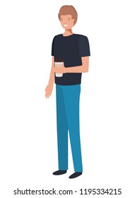 man with container plastic coffee avatar character