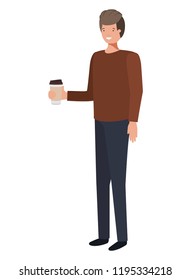 man with container plastic coffee avatar character