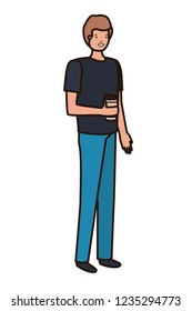 man with container plastic coffee avatar character