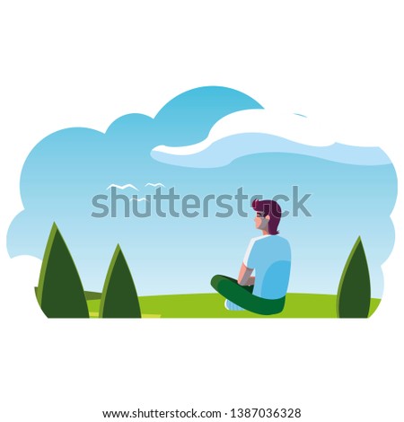man contemplating the horizon in the field scene