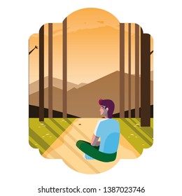 man contemplating horizon in the forest scene