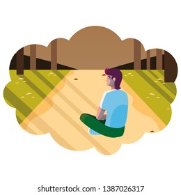 man contemplating horizon in the forest scene