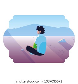 man contemplating horizon in snowscape scene