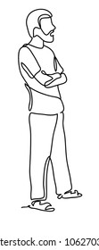 Man. Continuous line drawing. Isolated on the white background. Vector monochrome, drawing by lines. People in the Park.
