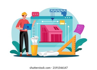 Man contractor working on laptop