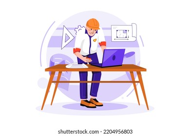Man contractor working on laptop