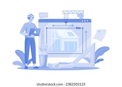 Man Contractor Working On Laptop