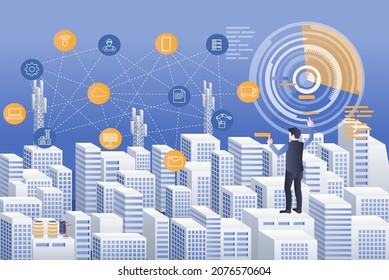 Man Is Controlling Smart City With Digital Transformation Technology