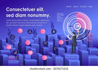 Man is controlling smart city with digital transformation technology