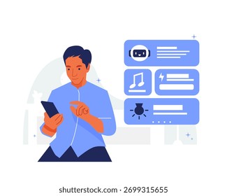 Man Controlling Smart Home System with AI Virtual Assistant