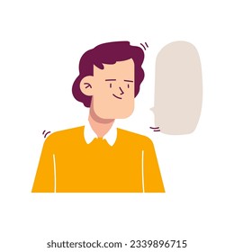 Man conversation with empty balloon speak vector illustration. Character talking with chat bubble symbol people flat design.