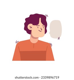 Man conversation with empty balloon speak vector illustration. Character talking with chat bubble symbol people flat design.