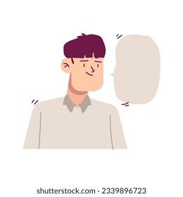 La conversación del hombre con globo vacío habla de ilustración vectorial. Personaje hablando con símbolo de burbuja de chat personas diseño plano.