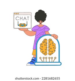 Man conversing with AI, seen in a vector graphic.