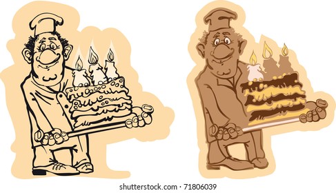 man cook is a cake with candles