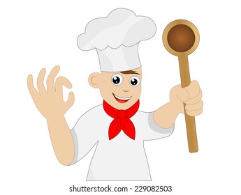 man cook with a spoon in a hand,vector illustration
