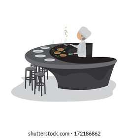 Man Cooking At The Bar - Isolated On White Background - Vector Illustration, Graphic Design Editable For Your Design
