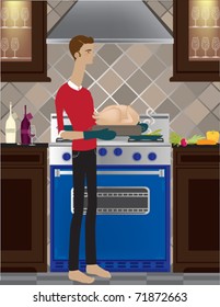 A man cooking a delicious turkey.