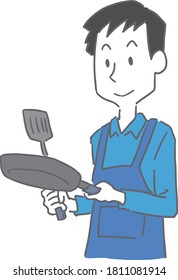 A man cooking with a frying pan
