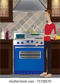 A man cooking in his stylish kitchen.