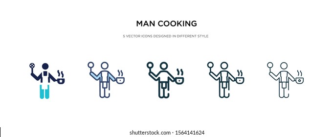 man cooking icon in different style vector illustration. two colored and black man cooking vector icons designed in filled, outline, line and stroke style can be used for web, mobile, ui