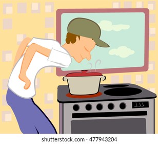 Man cooking in kitchen.