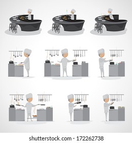 Man Cooking In The Kitchen And At The Bar - Isolated On White Background - Vector Illustration, Graphic Design Editable For Your Design